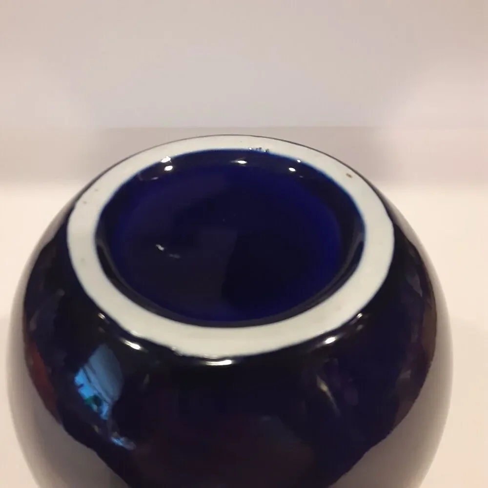 Asian Cobalt Blue Floral Vase Decorative 6.25